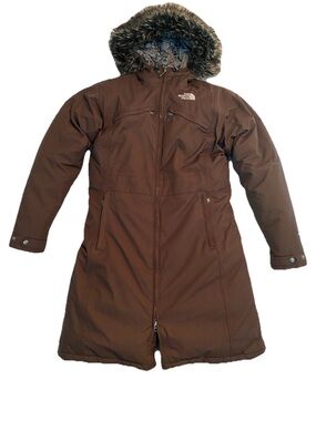 The North Face Arctic Parka Brown HyVent Down Coat Fur Hood Women's Size M